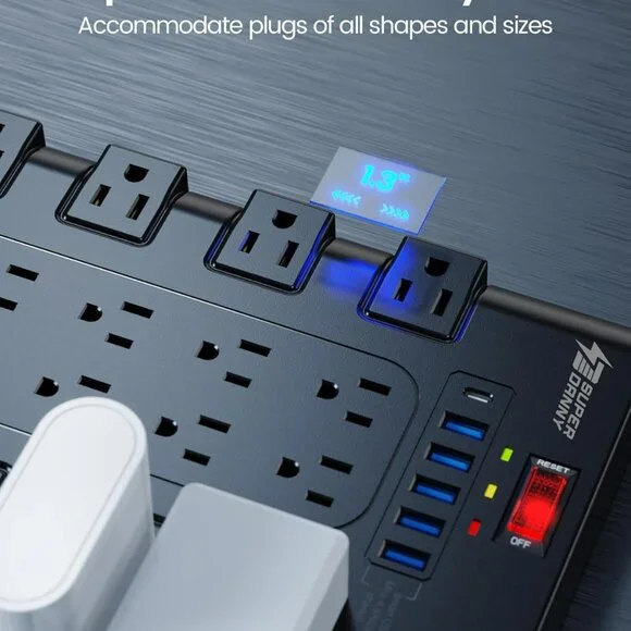 Power Strip, Surge Protector with 22 AC Outlets and 6 USB Charging Ports, 1875W/